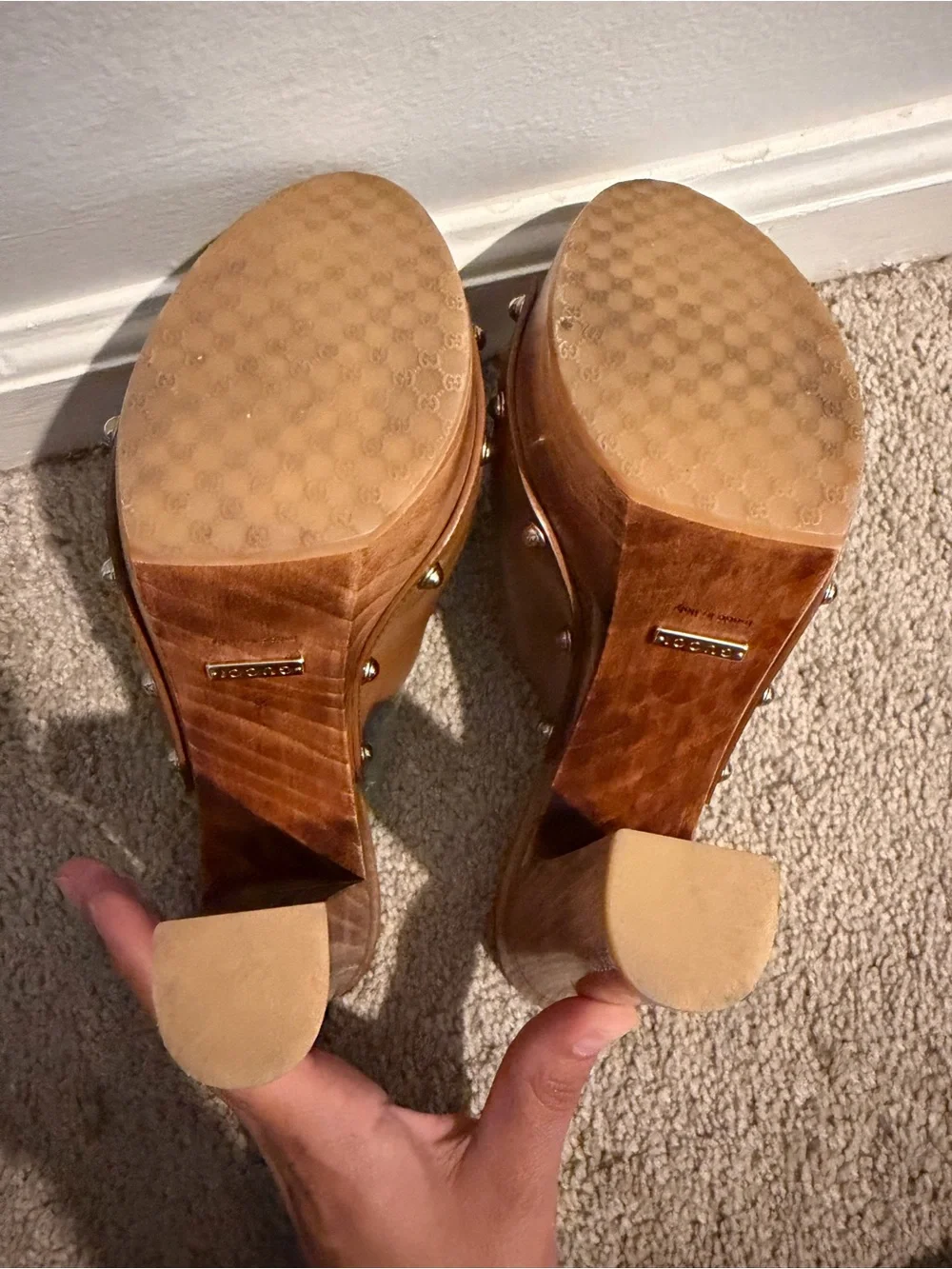 Gucci Tan Leather Horsebit Platform Mules
